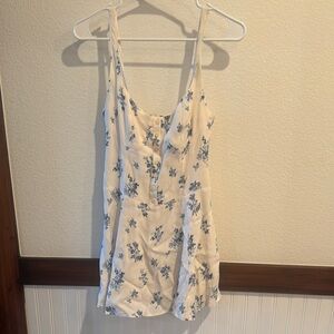 Reformation White Mini Dress with Blue Floral Print